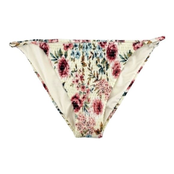 Tori Praver Ivory Caymen Floral Marais Smocked Bikini Bottom Size L NWT - Picture 2 of 7